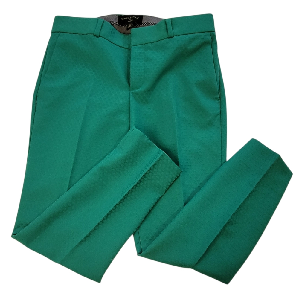 Sz 2P Banana Republic Hampton Textured Everglade Green Trousers - Picture 3 of 7